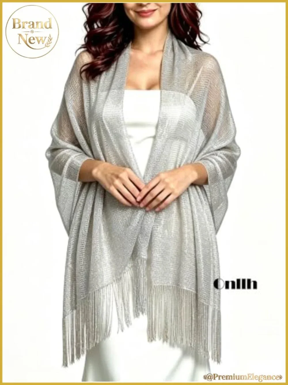 Metallic Fringe Pashmina Shawl Wrap Light Evening Wedding Scarf for Women